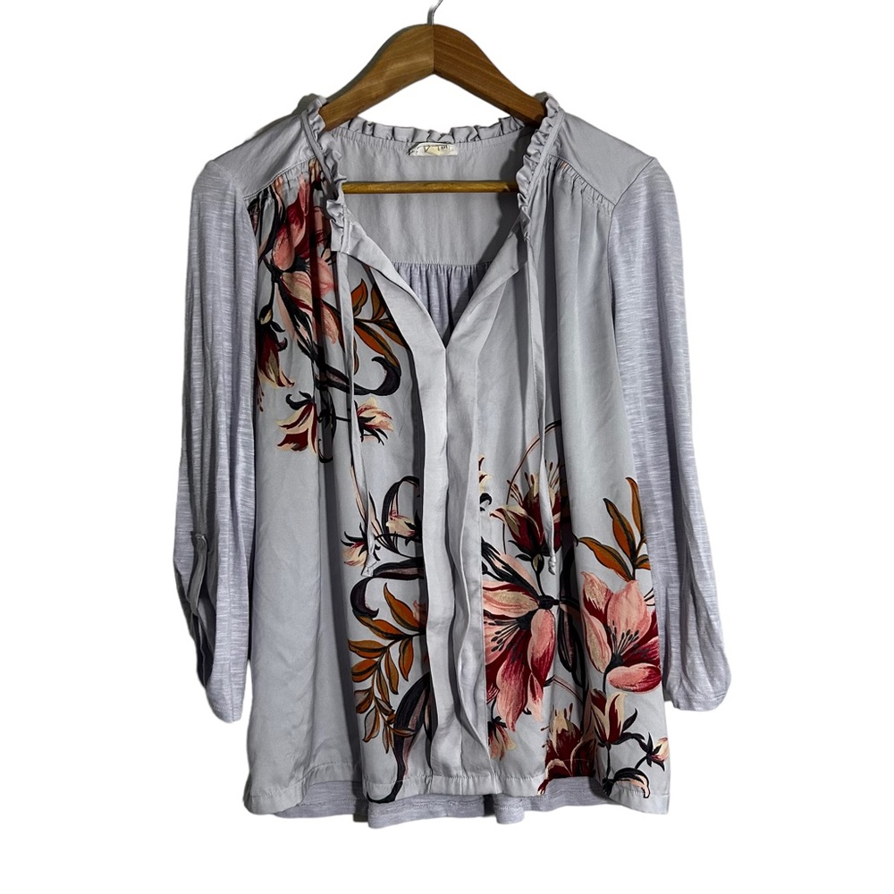 Anthropologie Meadow Rue Purple Floral Boho Blouse Ruffled Peasant Style Size M